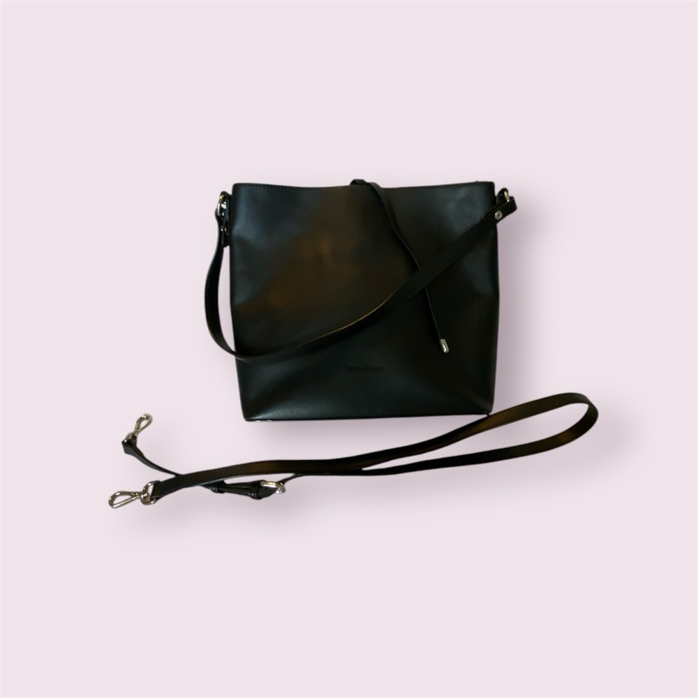 Sleek Black faux leather Crossbody Bag with Adjustable Strap by Manto Bruce